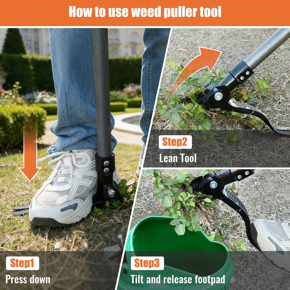GOXAWEE four-claw steel head grips roots for complete removal.