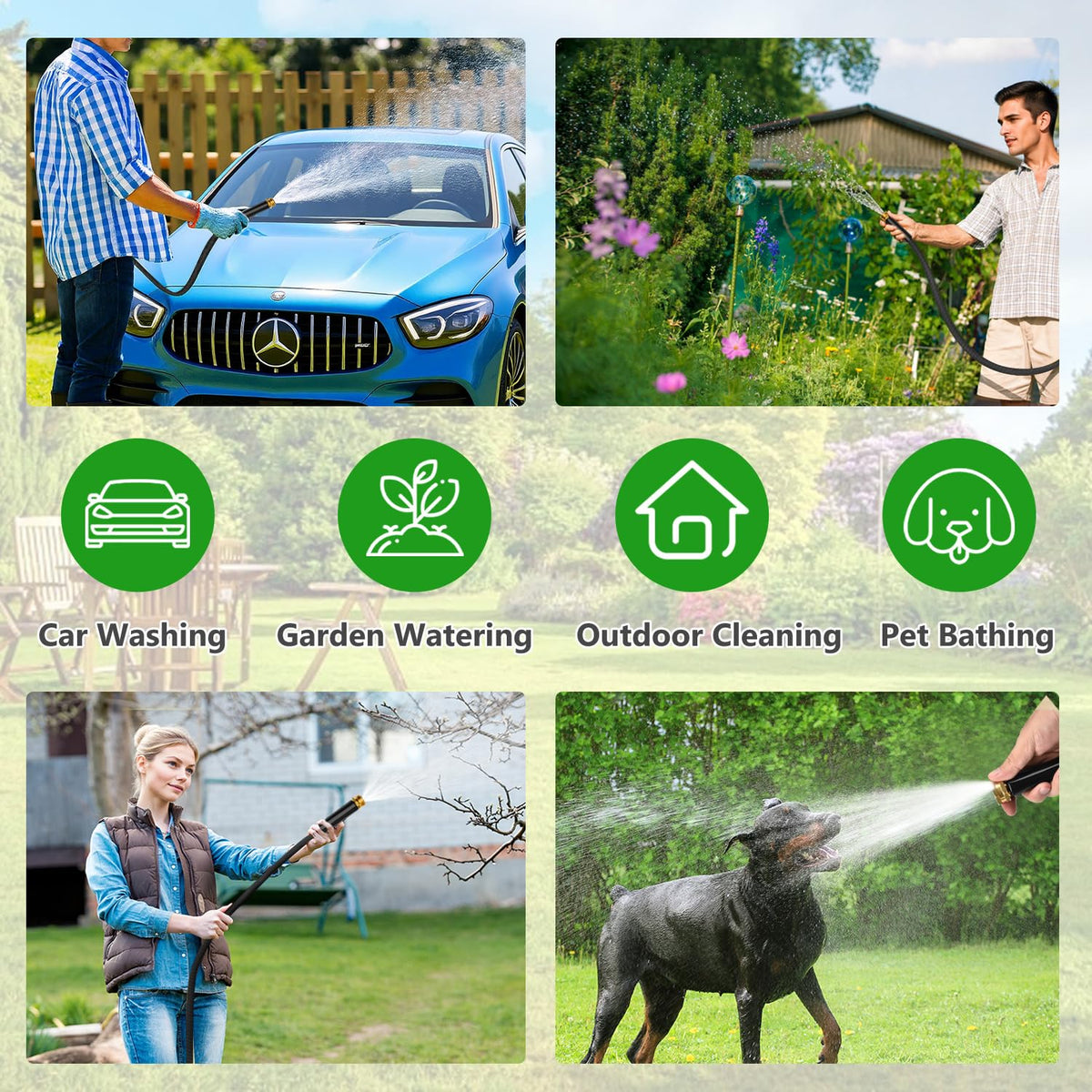 GOXAWEE lightweight, flexible hose easy to maneuver around the yard.