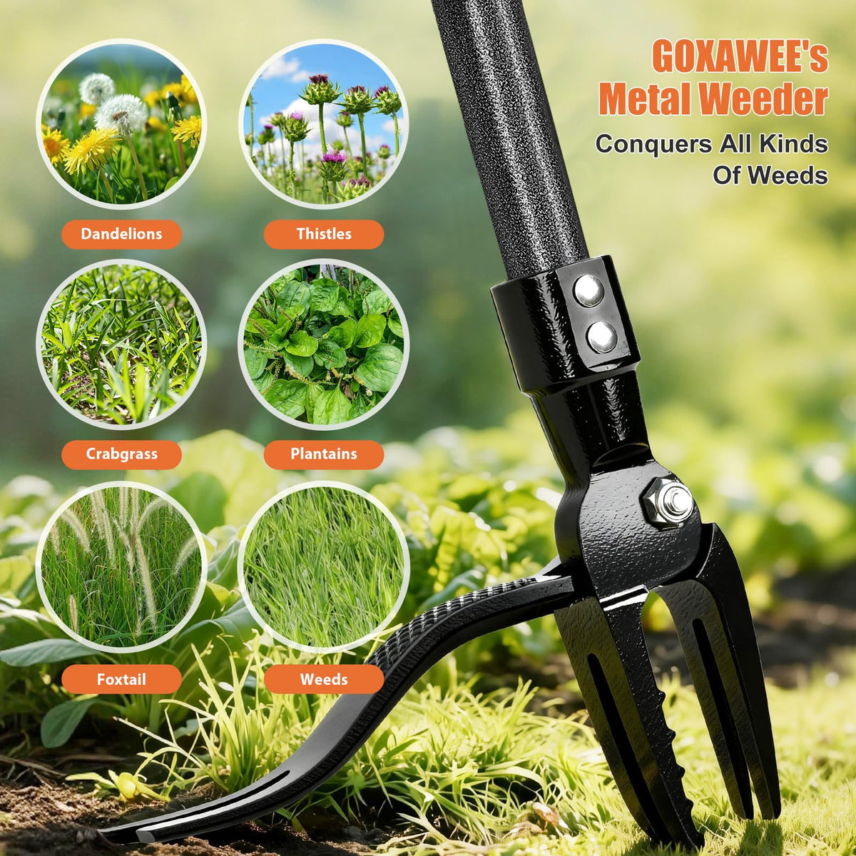 goxawee versatile weed remover for beds patios and slopes.