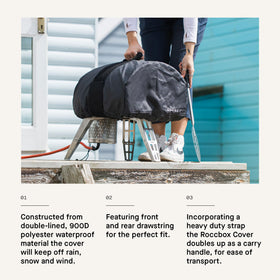 Gozney Roccbox cover showing heavy-duty strap for easy transport