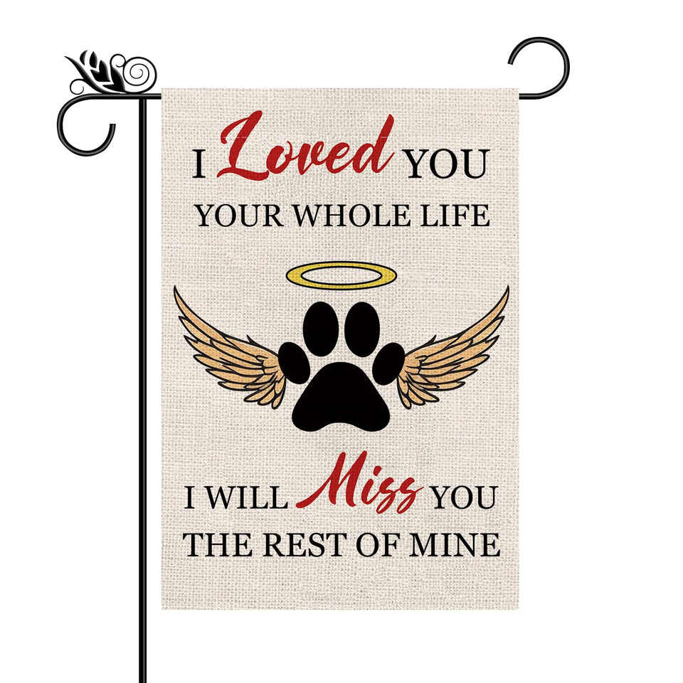 GPGHE memorial garden flag with dog paw outdoors adds welcoming charm