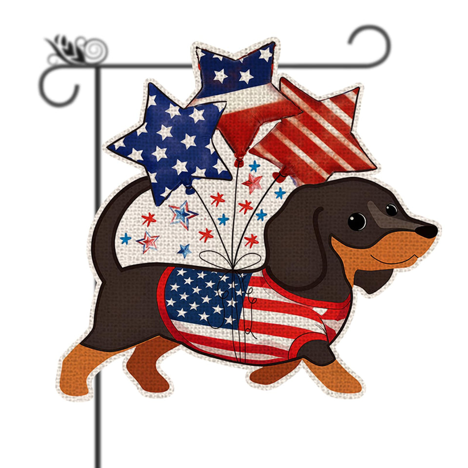 GPGHE patriotic dachshund garden flag for outdoor display with stars and stripes