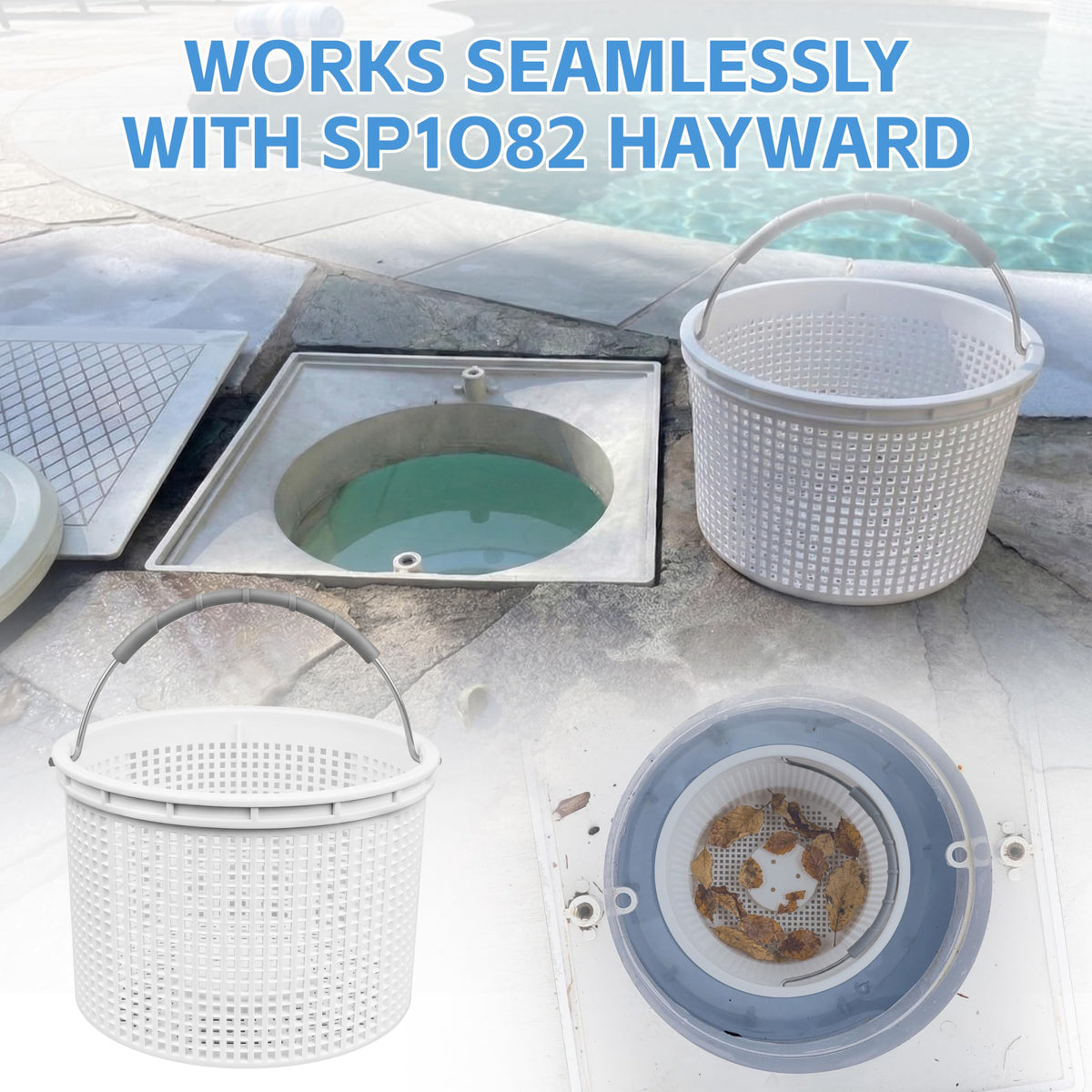 GPWXYYY inground pool skimmer basket in use for debris collection