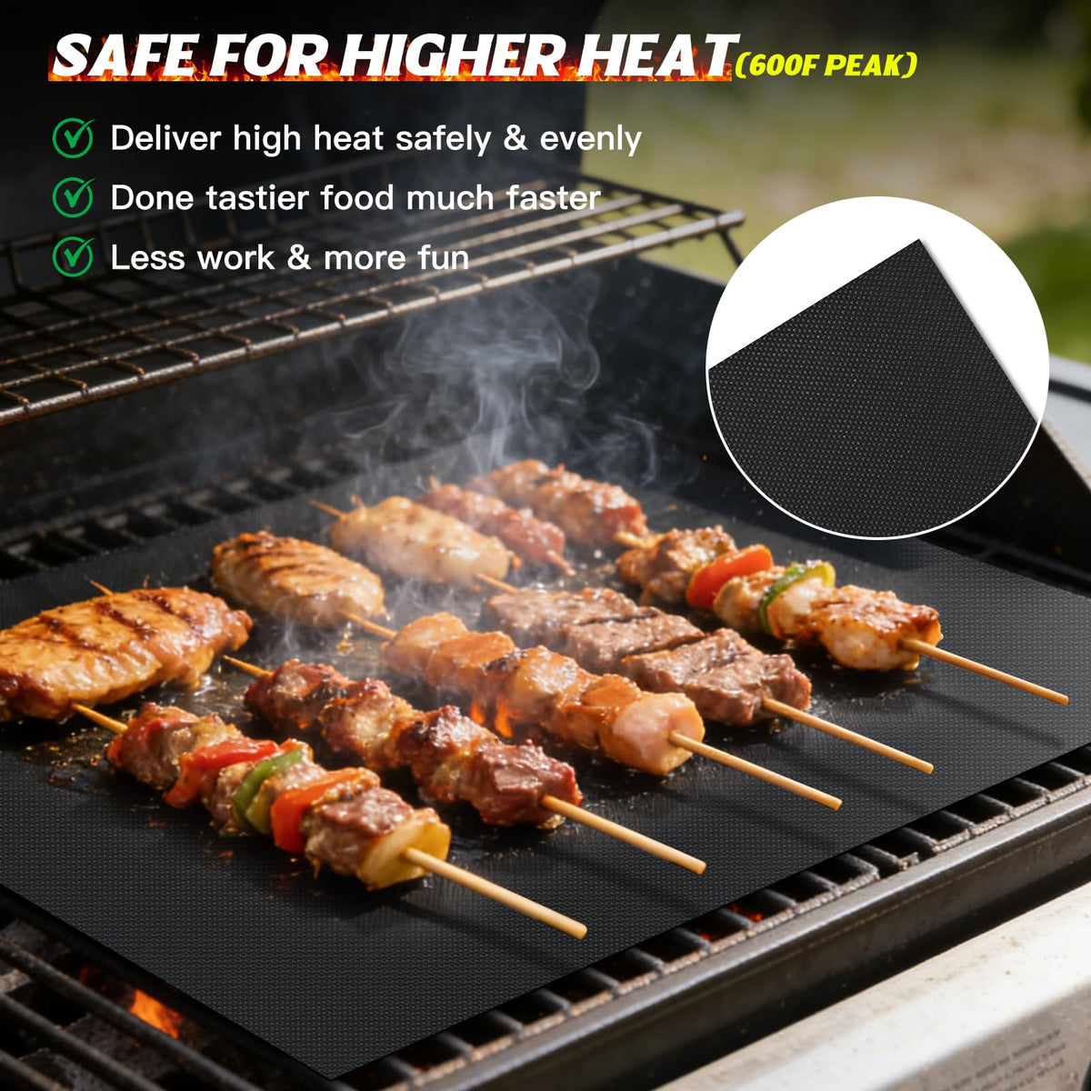 GQC grill mats doubles as oven liner, baking mat, and cooking surface.
