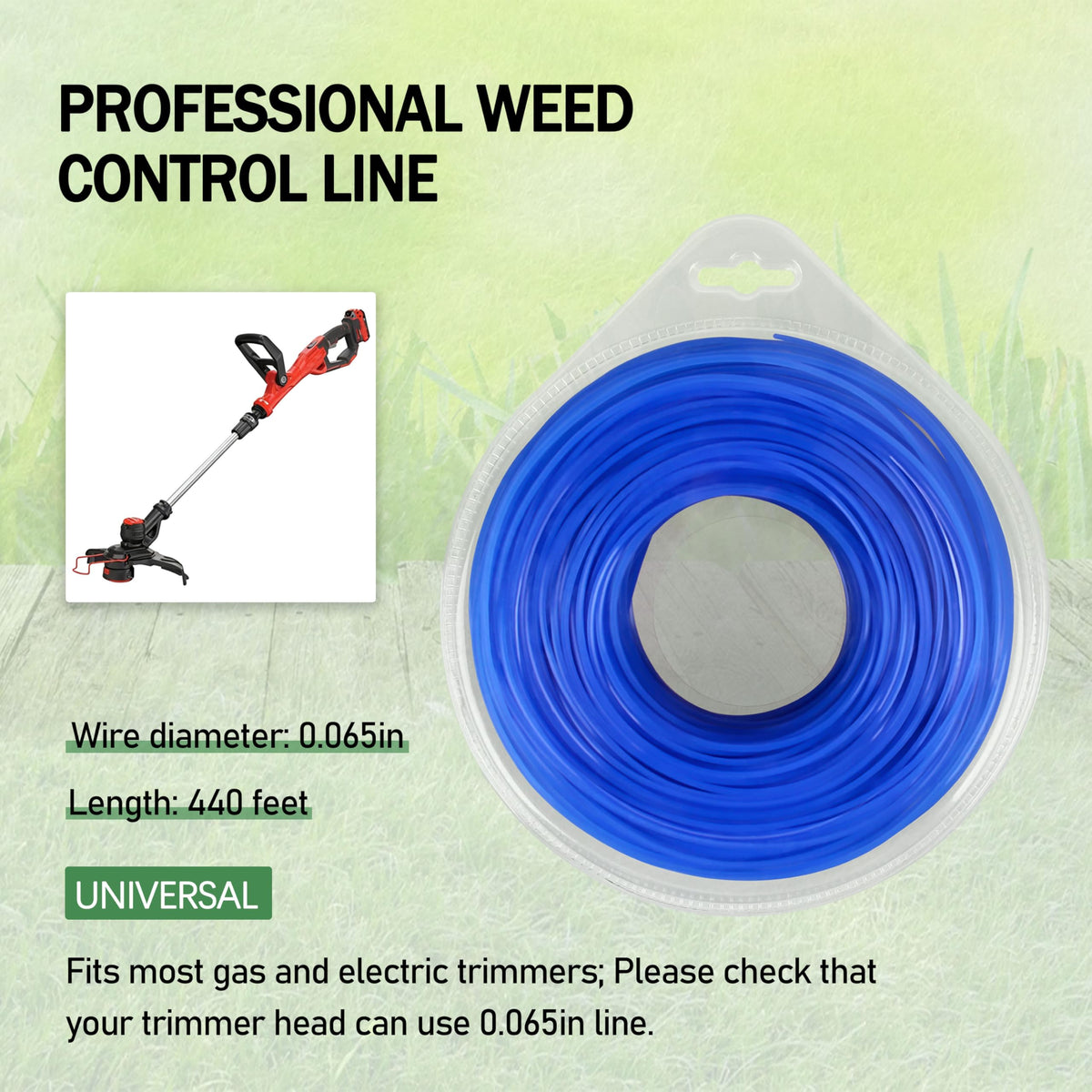 Blue trimmer line used for edging along garden beds