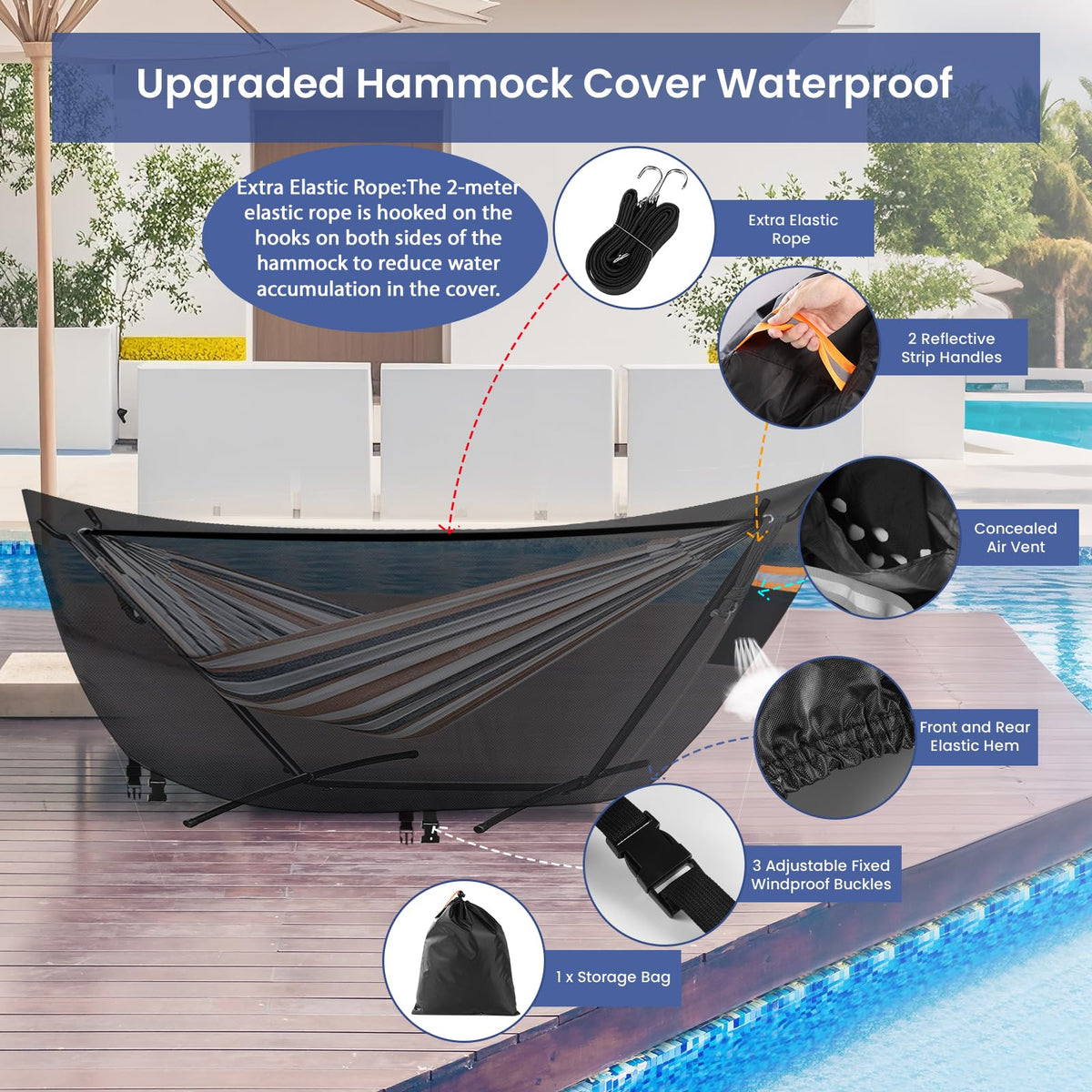 GRABADO Hammock Cover windproof buckles keep your hammock secure in storms