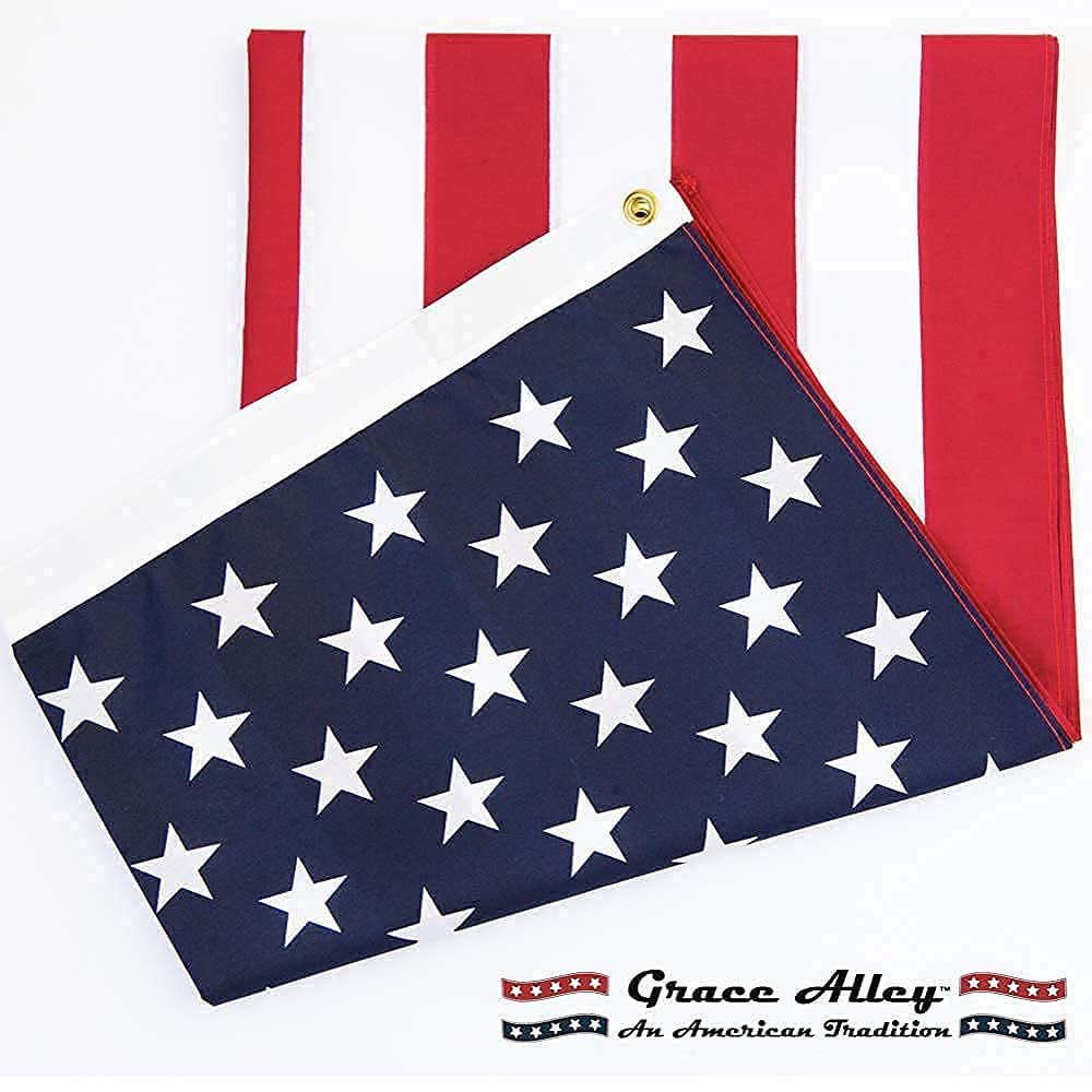 Grace Alley American Flag 3x5 brass grommets prevent rust and wear.