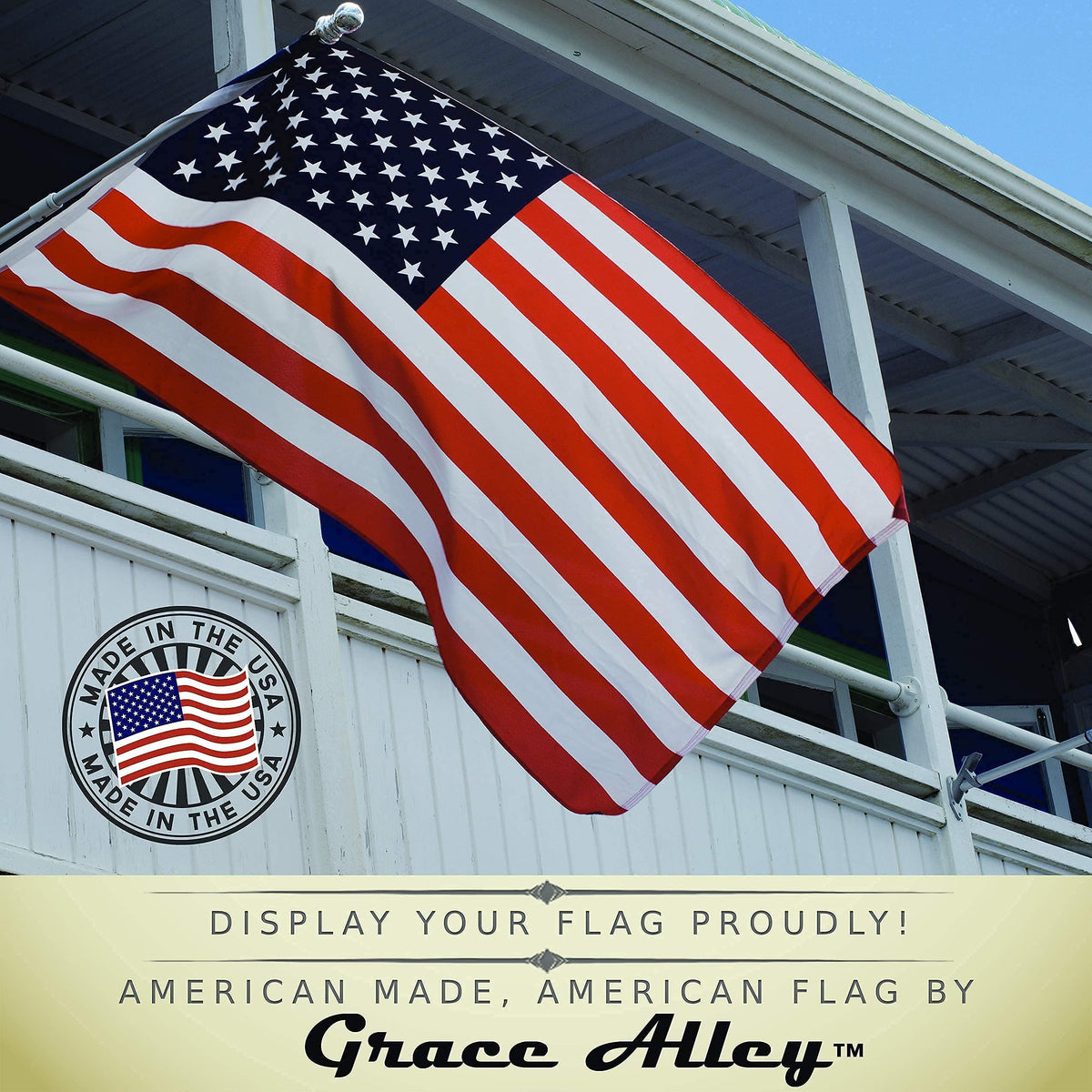 Grace Alley American Flag 3x5 outdoor display on a pole.