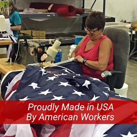 Grace Alley American Flag reinforced header and four-row fly hem for strength