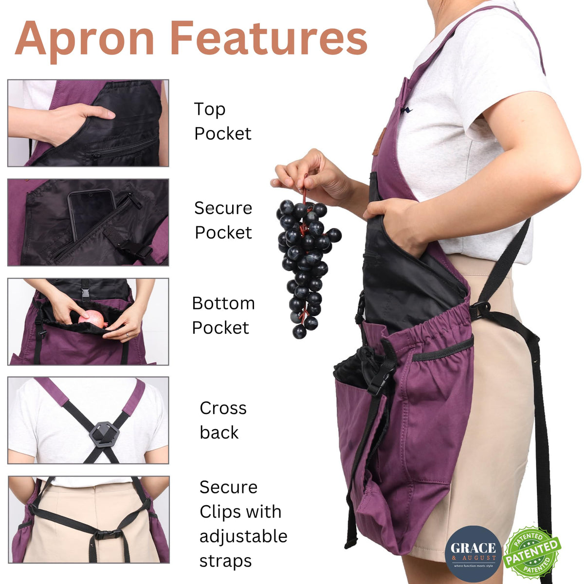 Grace and August internal waterproof drawstring bag keeps moisture away from contents.