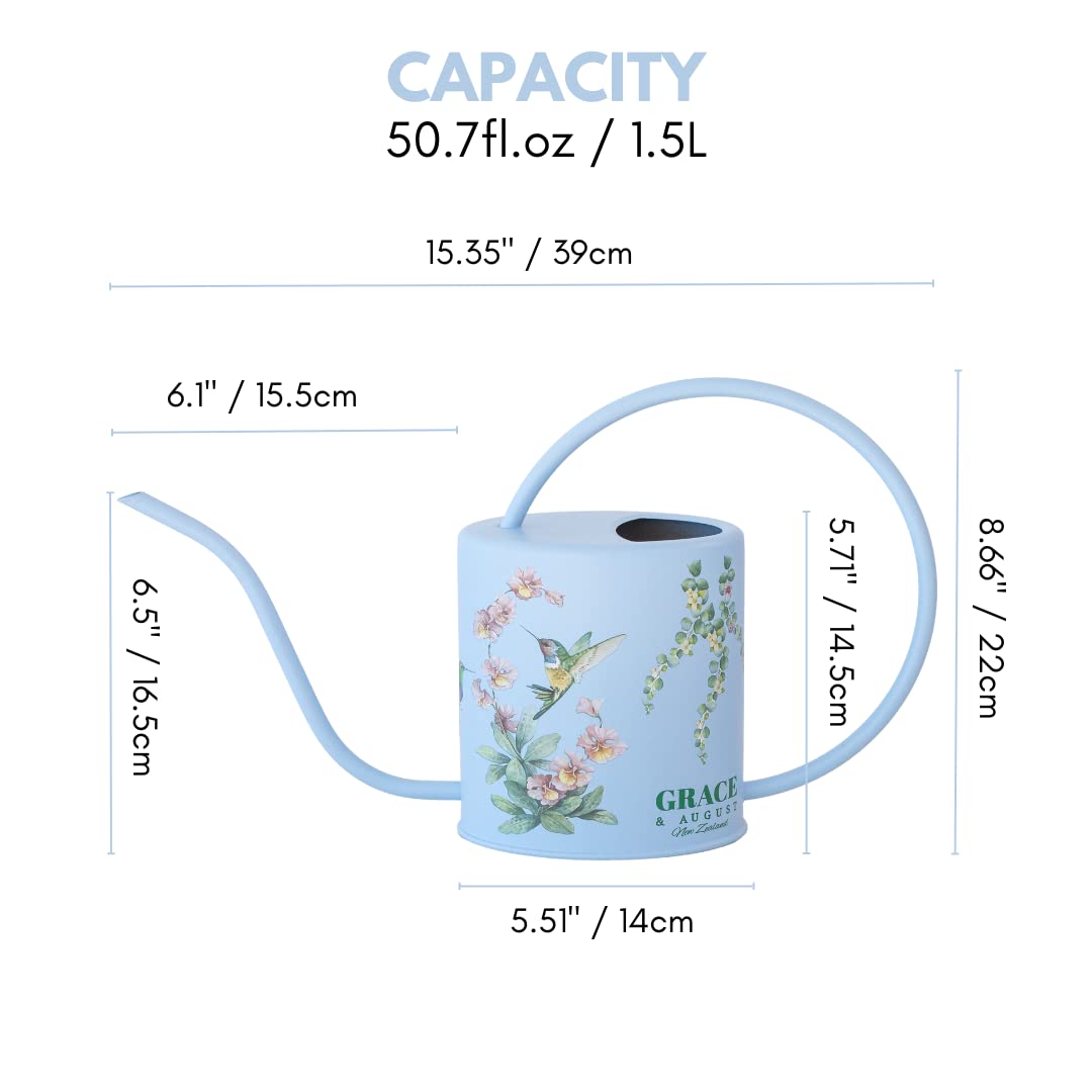 Grace and August water can reaches tight vase openings for precise pouring