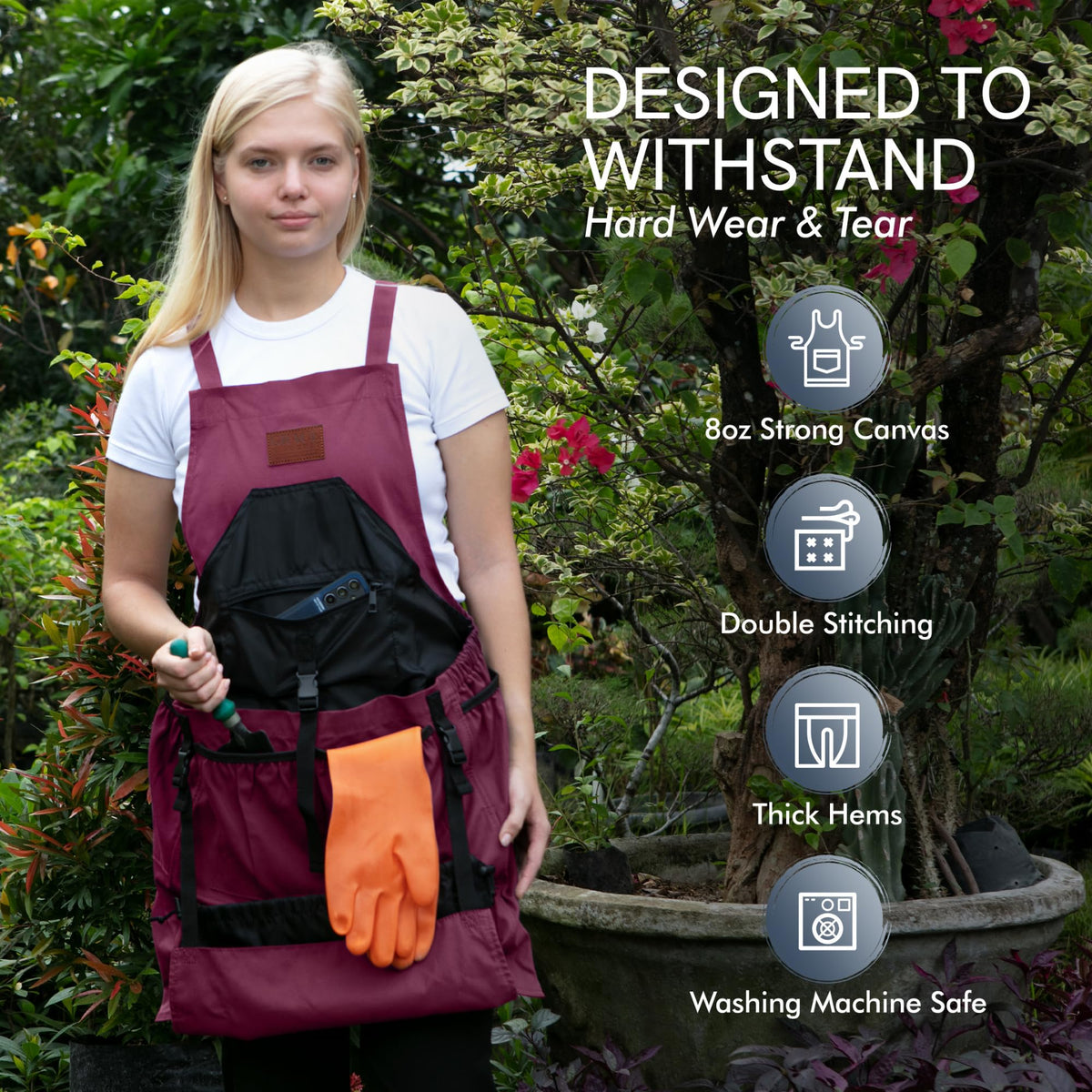 Grace and August secure zipper top pocket for valuables and small tools.
