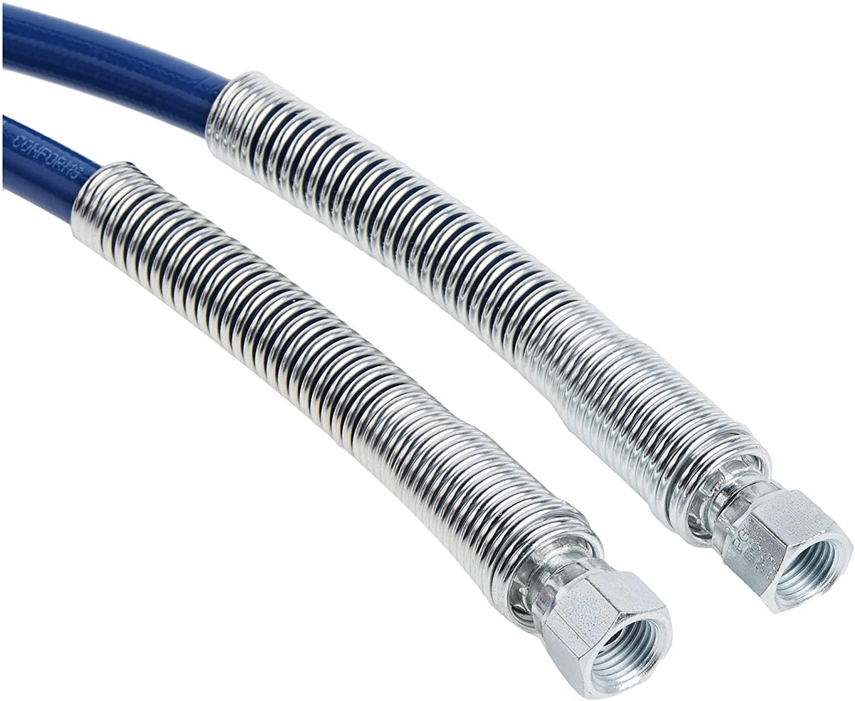 Graco 50 ft hose enabling long reach for second-story painting tasks.