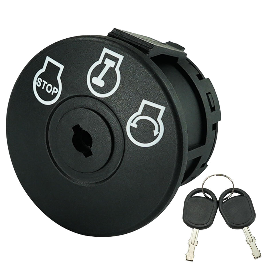 Gradora ignition switch with key, 3-position design, and 5 terminals for versatile mower compatibility.