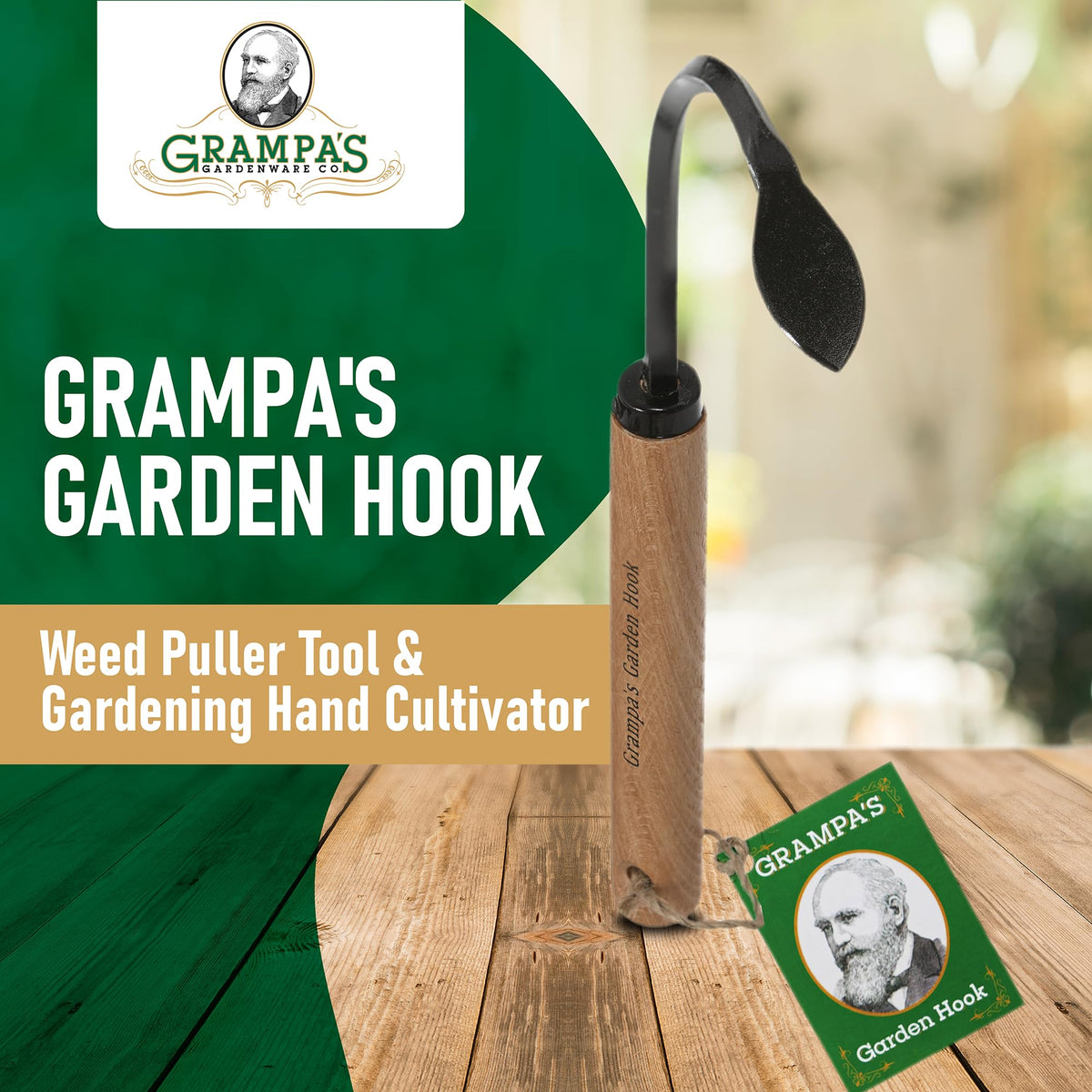 Grampa's Garden Hook curved-head digger loosens soil in tight beds.