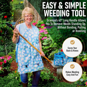 Grampa's Weeder enables chemical-free weed removal for safe family gardening.