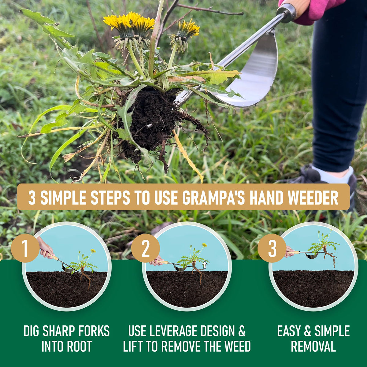 Grampa's Weeder compact and lightweight for easy yard carry.