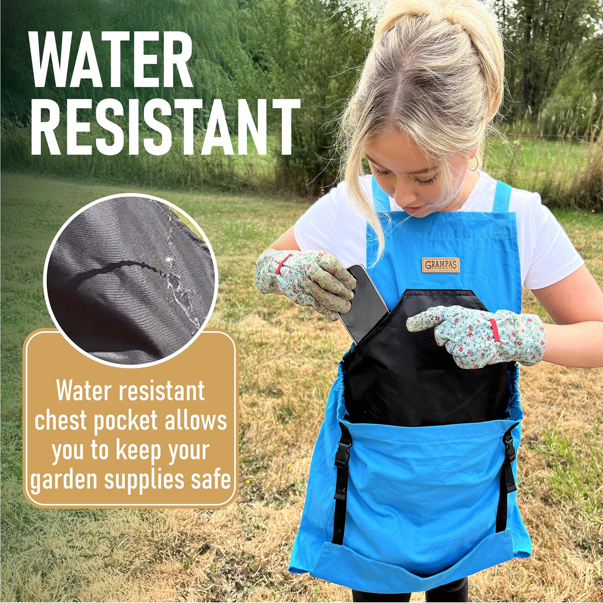 Grampa's Weeder durable cotton canvas withstands daily yard tasks.
