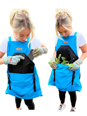 Grampa's Weeder garden apron, blue front view, durable and comfortable for daily gardening.