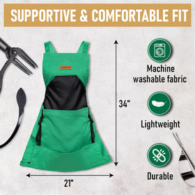Grampa's Weeder cross-back straps distribute weight for comfort.