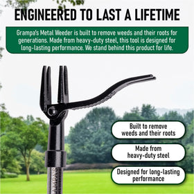 Grampa's Weeder removes roots without chemicals, safe for yards