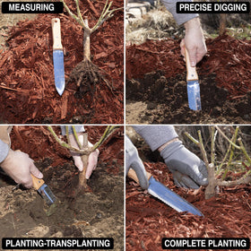Grampa's Weeder straight edge closeup highlighting clean cuts through turf and roots.