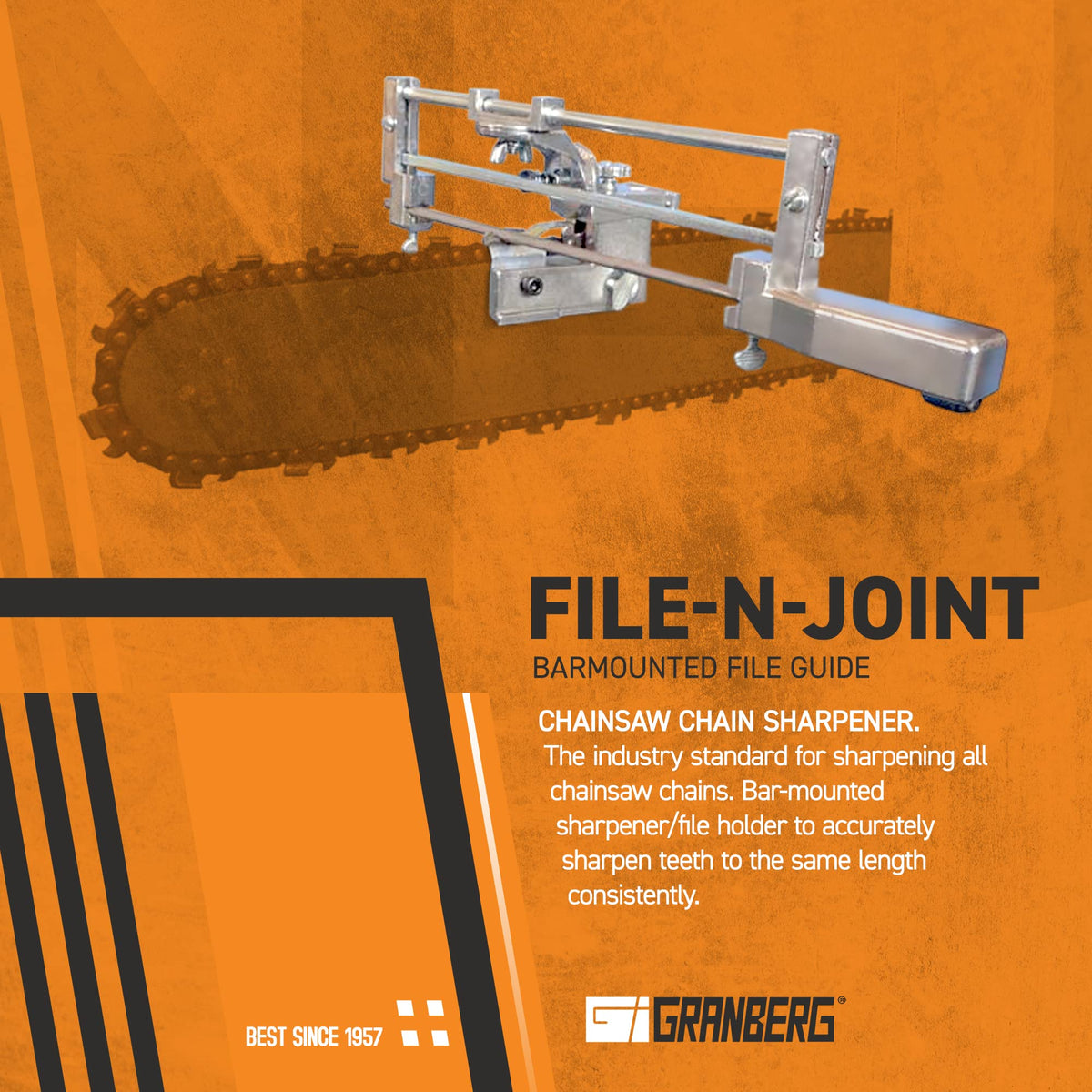 Granberg G106B file-holder angle-adjustment enables consistent sharpening.