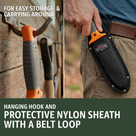 Grand Way Hori Hori Knife in-use for quick digging and transplanting.