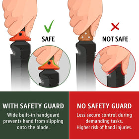 Grand Way Hori Hori Knife safety guard helps prevent slips during heavy digging.