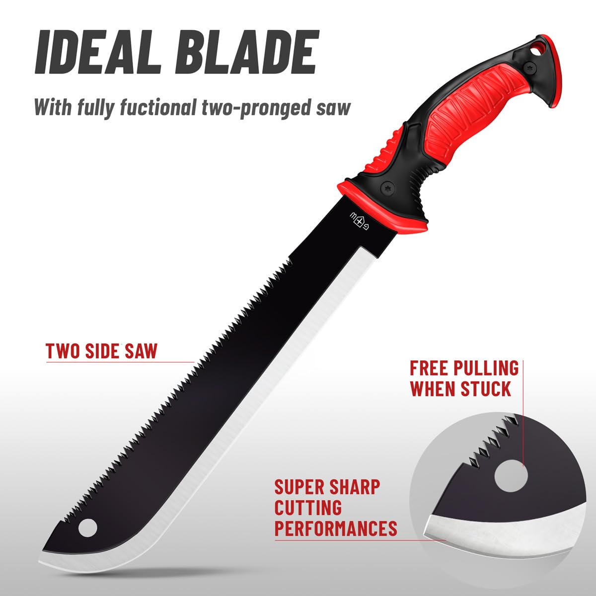 Grand Way machete shows full 19 inch length for balanced reach and control.