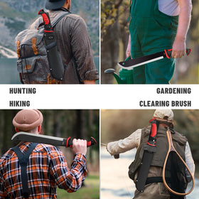 Grand Way machete in action during camping demonstrates versatile outdoor use.