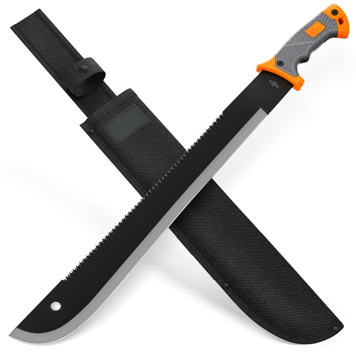 Grand Way machete with saw 25in blade for efficient bushcraft tasks.