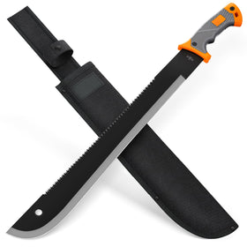 Grand Way machete with saw 25in blade for efficient bushcraft tasks.
