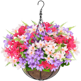 Grandeal artificial hanging flowers basket demonstrating UV resistant outdoor durability.