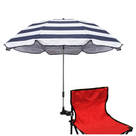 GRANDMEI chair umbrella clip-attachment shows universal clamp securing to most chairs.