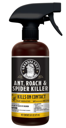 Grandpa Gus's bug spray bottle front view for indoor and outdoor pest control