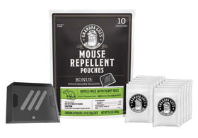 Grandpa Gus's extra-strength mouse repellent bottle deters mice with mint and cinnamon.