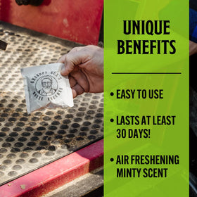 Car interior with pouches providing a natural scent and pest deterrence