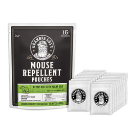 Grandpa Gus's natural mouse repellent pouch with cinnamon-peppermint scent deters mice in homes.