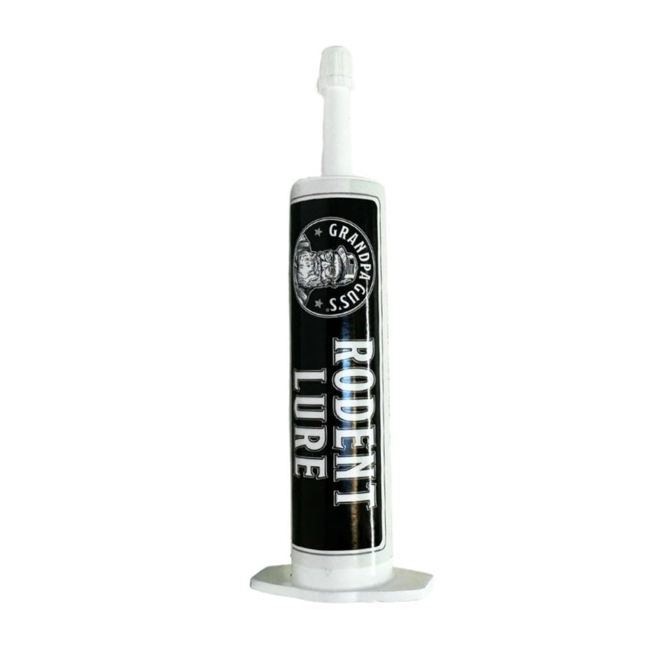 Grandpa Gus's Rodent Lure syringe for precise bait cup application.