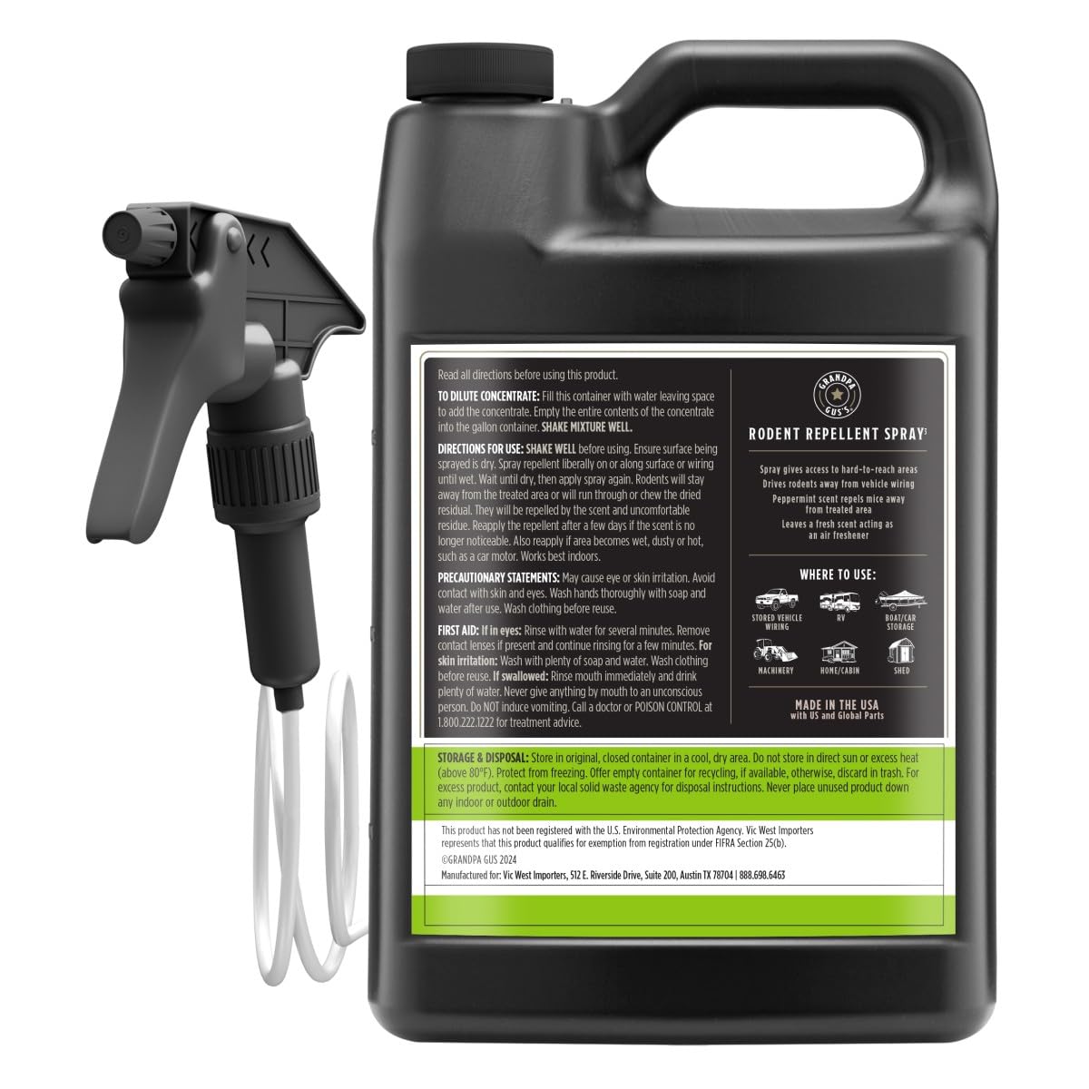 Grandpa Gus's Rodent Repellent no-poison promise communicates safer home cleanup.