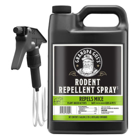 Grandpa Gus's Rodent Repellent bottle pour demonstrates easy application for pest protection.