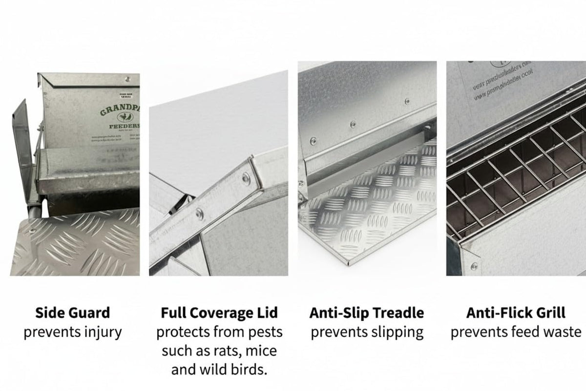Grandpa's Feeders anti-flick grill reducing feed waste