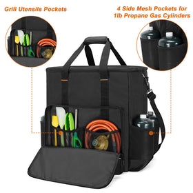 GRAOSO side pockets with 1 lb propane cylinders, organized fuel at hand