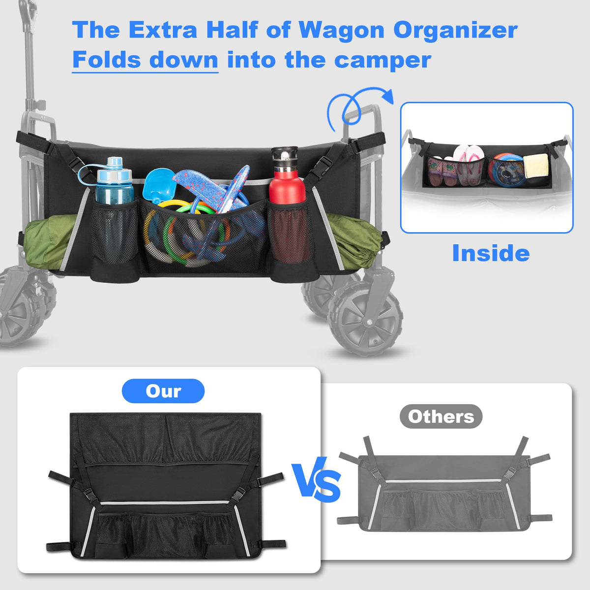 GRAOSO wagon side bag features front mesh pocket for easy accessories.