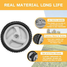 Grasscape durable wheel construction with high-density plastic and premium rubber.