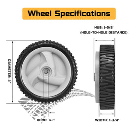Grasscape front wheel with 53 teeth design for strong lawn grip and traction.