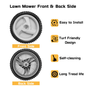 Grasscape two-pack lawn mower wheels ready for quick replacement on compatible mowers.
