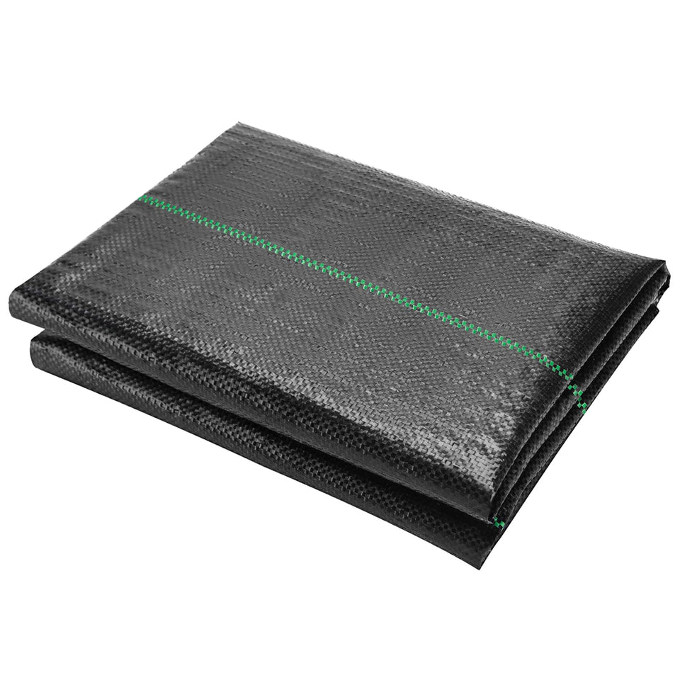 GRASSCLUB 5x10ft weed barrier fabric in rolled form blocks weeds while allowing air and water.