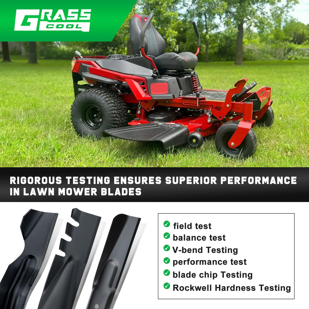 Grasscool 2-in-1 blades support bagging and side discharge.